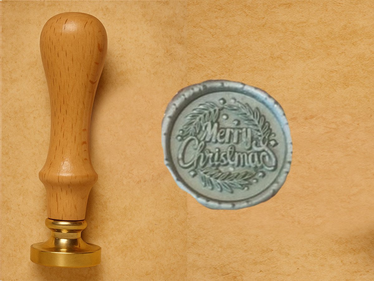 Lakstempel Ø25mm | Merry Christmas | lichtbruin handvat